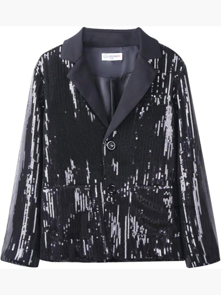 Girls Sequin Blazer Jacket Long Sleeve Notched Lapel Button Down Coat With